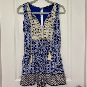 Blue and white romper